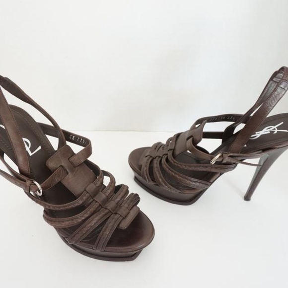 YSL Tribute Ysl T-strap Leather Platform Sandals - Picture 2 of 7